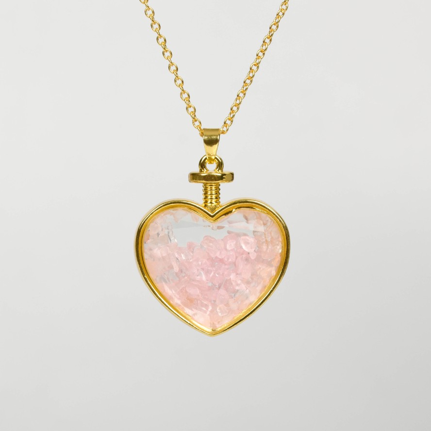 Crystal Chips In Heart Glass Pendant Necklace